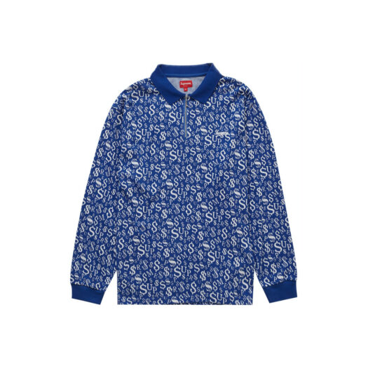 Supreme Currency Jacquard Zip L/S Polo Blue