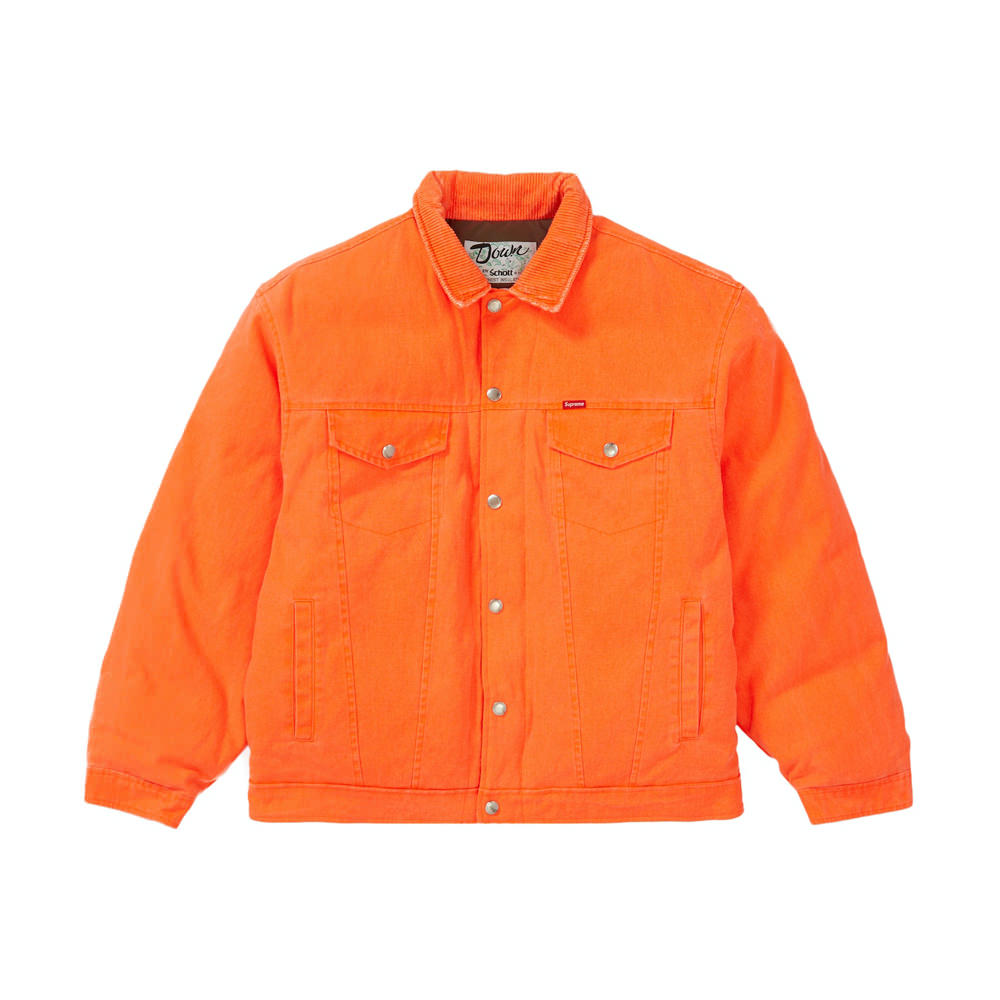 Supreme Schott Canvas Down Trucker Jacket Neon Orange