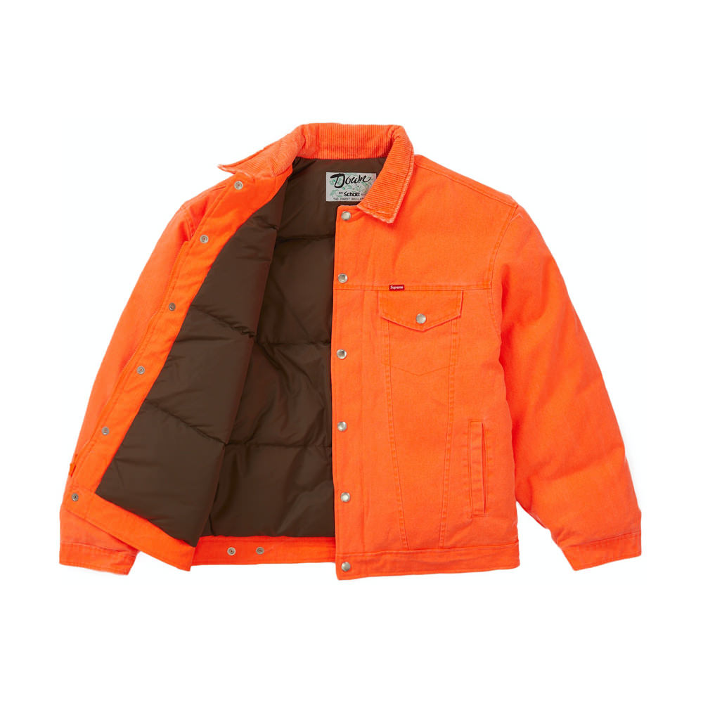 Supreme Schott Canvas Down Trucker Jacket Neon OrangeSupreme