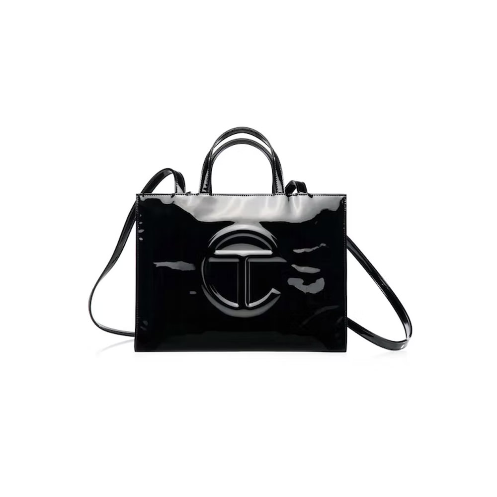 Telfar Small Patent Shopping Bag Black in Faux Leather with Silver-tone - US