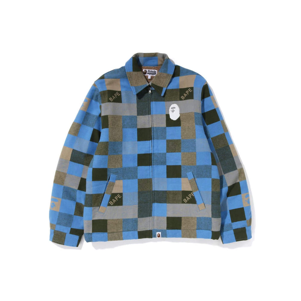 BAPE Block Check Relaxed Fit Light Jacket Beige BlueBAPE