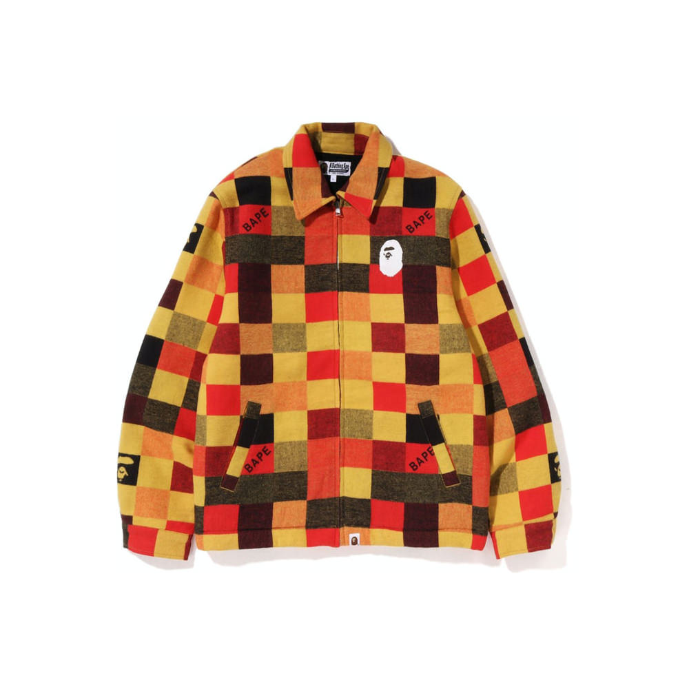BAPE Block Check Relaxed Fit Light Jacket Red Orange