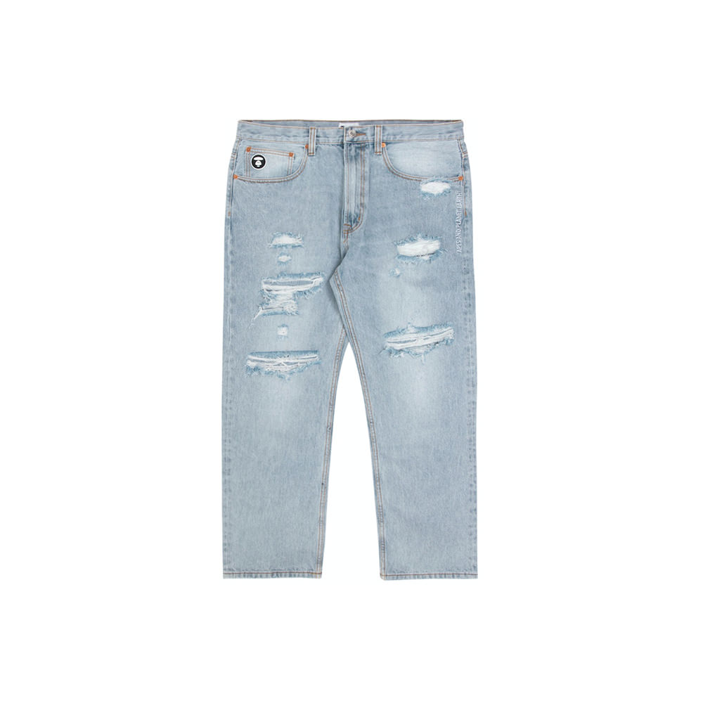 AAPE x 9090 Patch Distressed Jeans Light IndigoAAPE x 9090 Patch