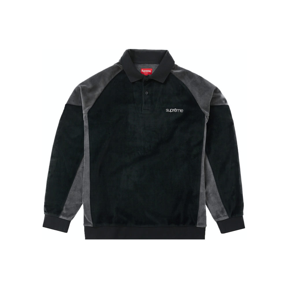 Supreme Paneled Velour L/S Polo BlackSupreme Paneled Velour L/S Polo