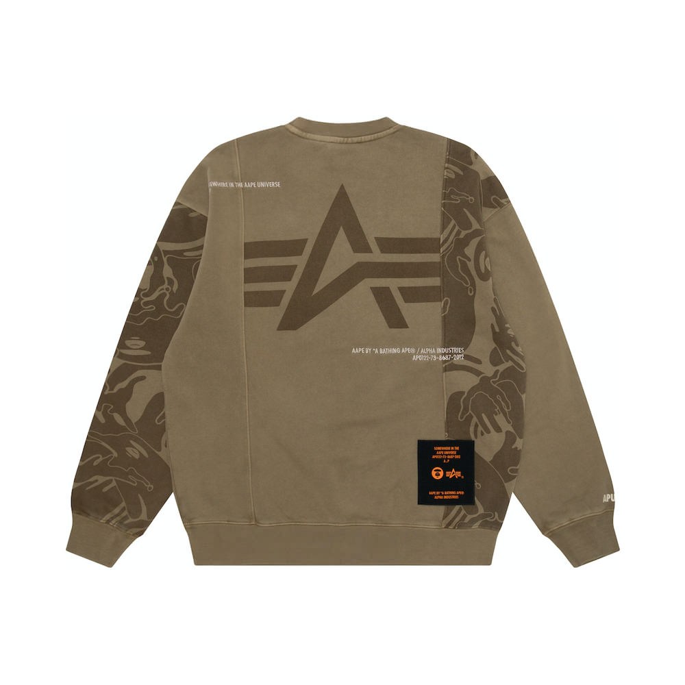【A BATHING APE】 x ALPHA INDUSTRIES Sweatshirt AAPE x Alpha Industries Washed Sweatshirt BeigeAAPE x Alpha