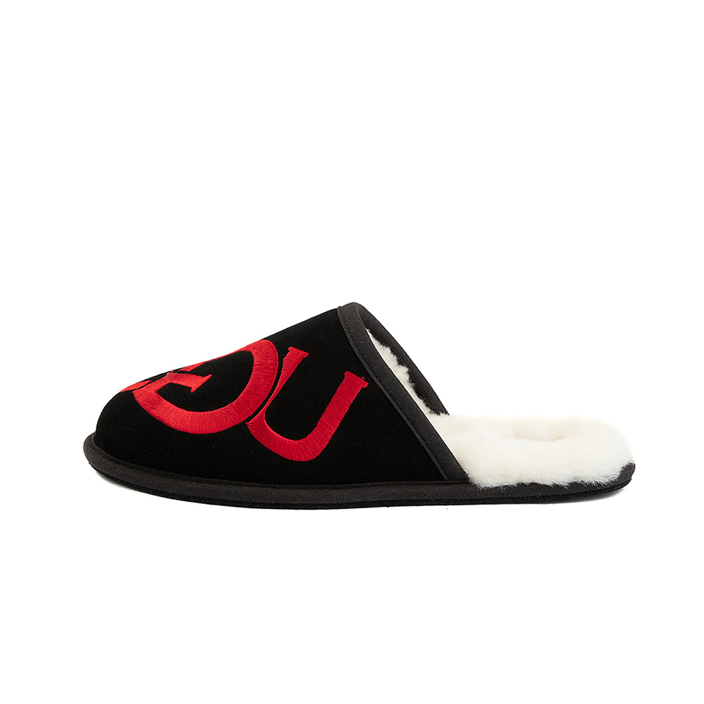 Black and 2025 red ugg slippers