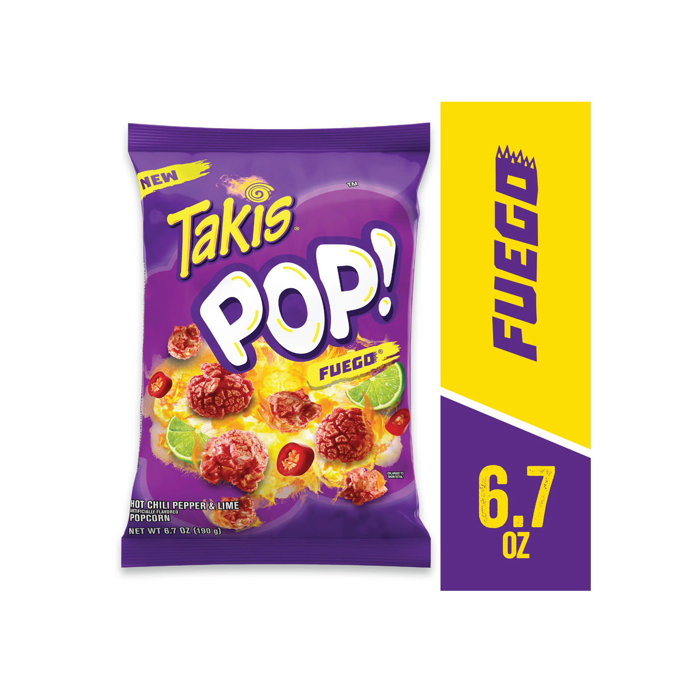 Takis Pop! Fuego Ready-To-Eat Popcorn, Hot Chili Pepper and Lime Artificially Flavored Popcorn, 6.7 Ounce Bag