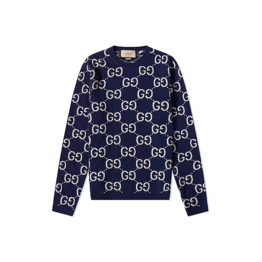 Gucci GG All Over Crewneck Sweater Navy