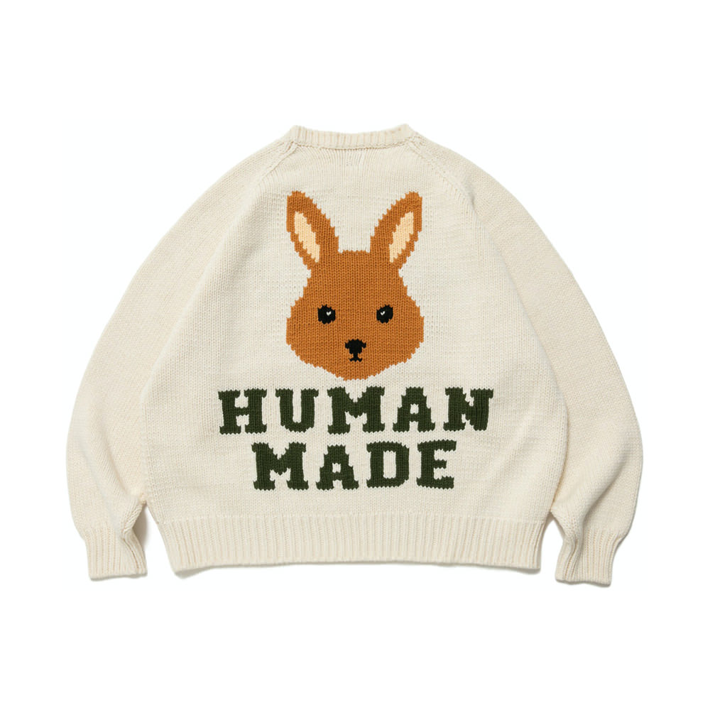 Human Made Rabbit Raglan Knit Sweater WhiteHuman Made Rabbit Raglan Knit  Sweater White - OFour