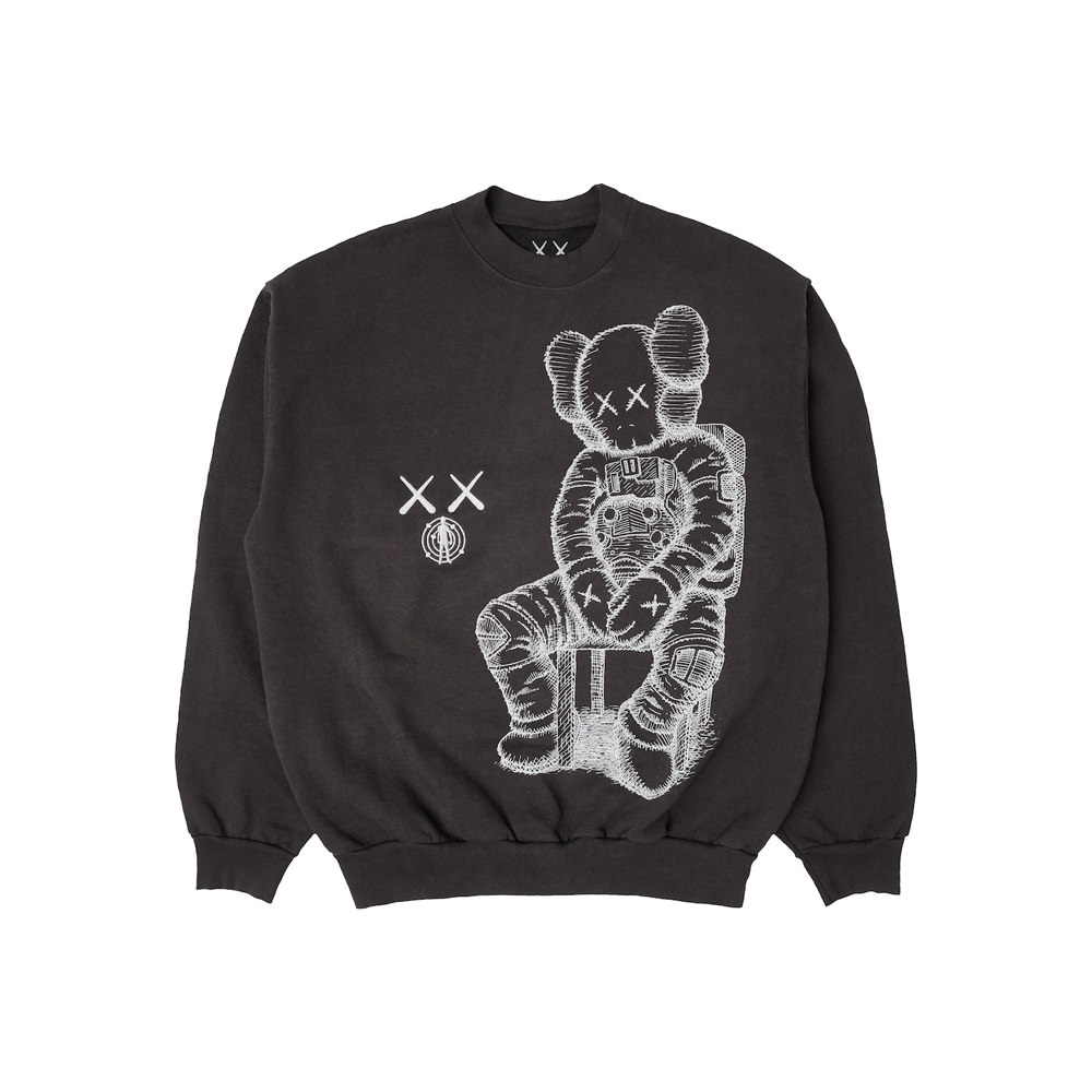 KAWS For Kid Cudi Moon Man Front Print Crewneck Sweatshirt Vintage Black