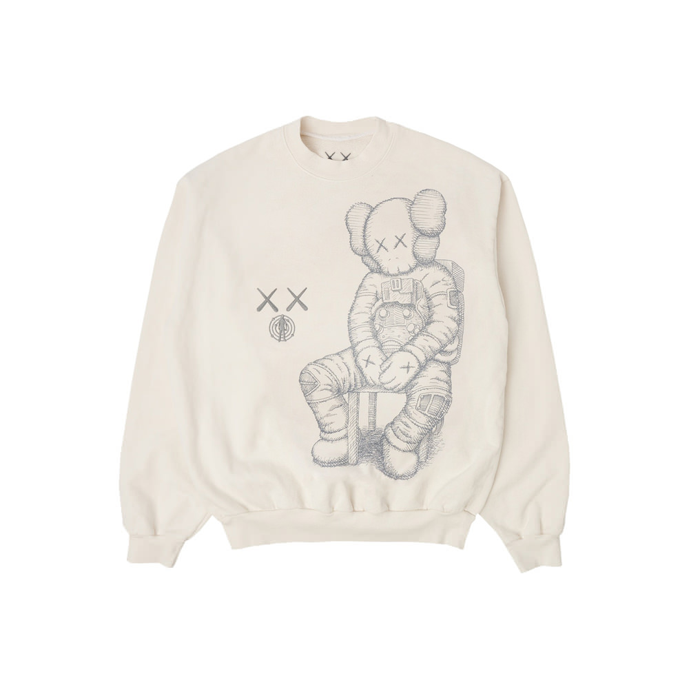 KAWS For Kid Cudi Moon Man Front Print Crewneck Sweatshirt Vintage White