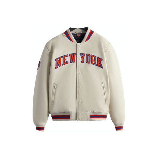 Kith New York Knicks Leather Varsity Jacket Sandrift