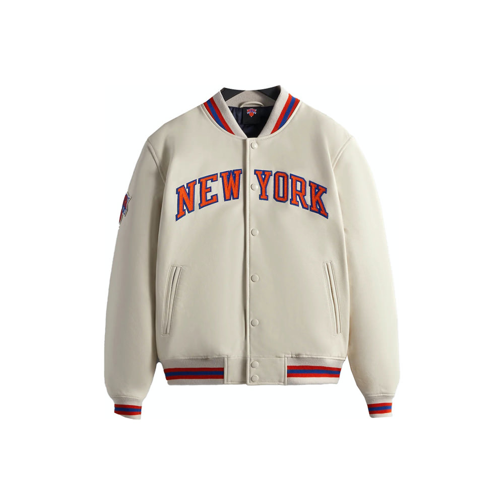 Kith New York Knicks Leather Varsity Jacket SandriftKith New York Knicks  Leather Varsity Jacket Sandrift - OFour