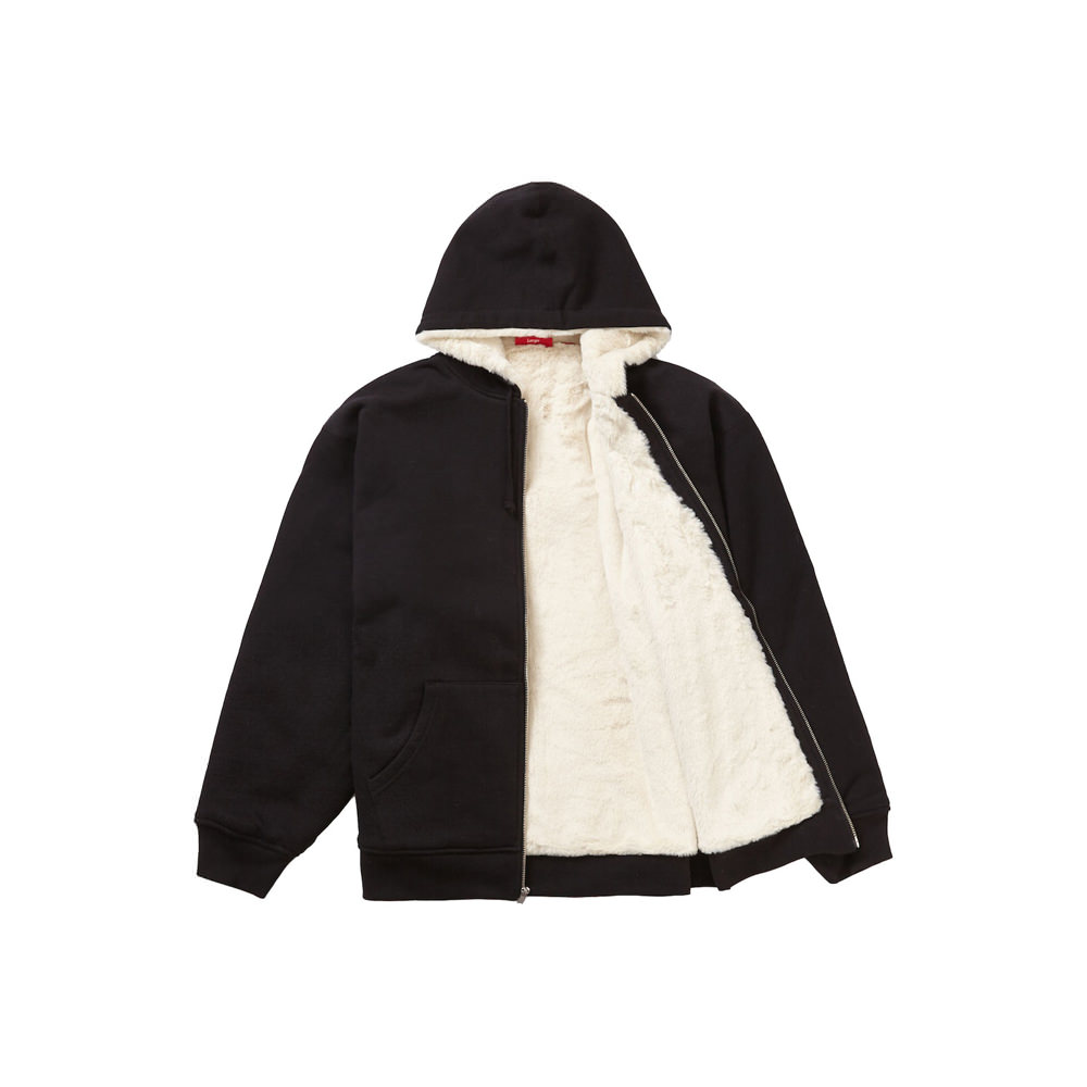 Supreme Faux Fur Lined Zip Up Hooded Sweatshirt BlackSupreme Faux