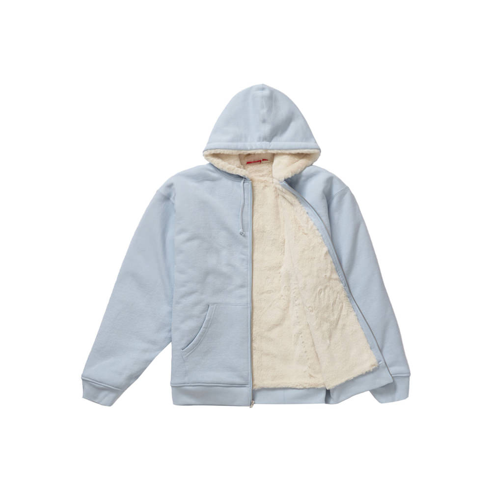 Supreme Faux Fur Lined Zip Up Hooded Sweatshirt Light Blue