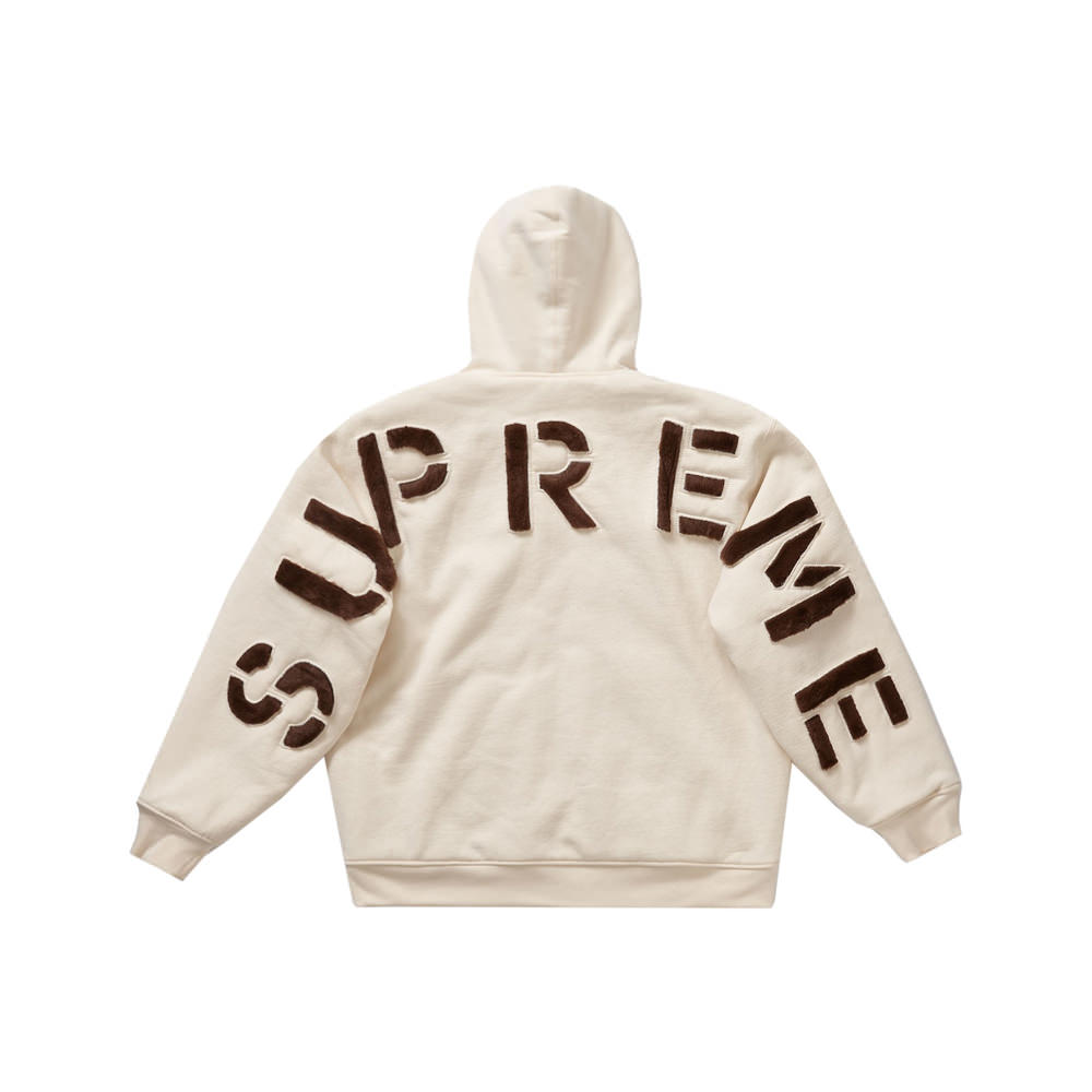 Supreme Faux Fur Lined Zip Up Hooded Sweatshirt Natural