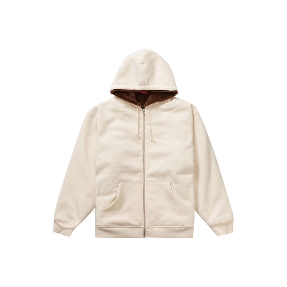 Supreme Faux Fur Lined Zip Up Hooded Sweatshirt Natural