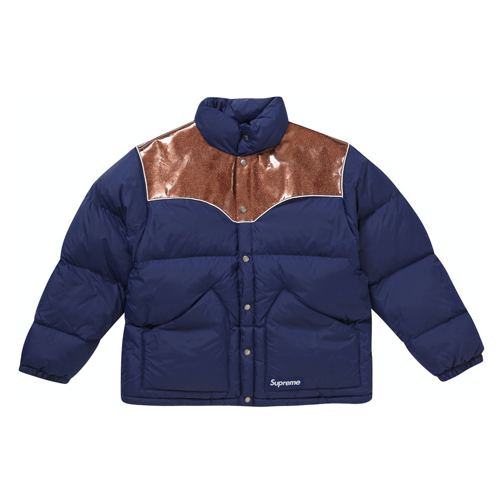 Supreme Glitter Yoke Down Puffer Jacket Navy