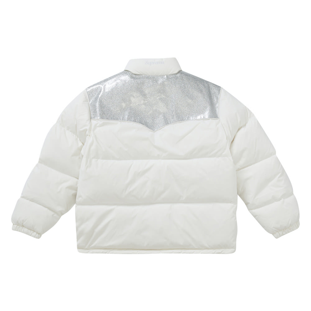 Supreme Glitter Yoke Down Puffer Jacket White