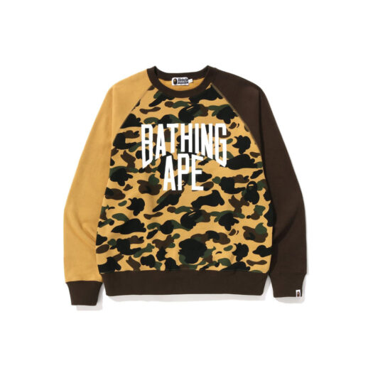 BAPE 1st Camo Crazy NYC Logo Relaxed Fit Crewneck Yellow