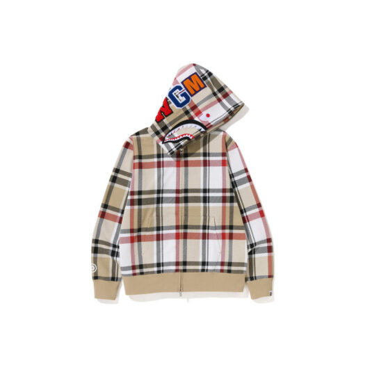 BAPE Check Shark Full Zip Hoodie (SS23) Beige