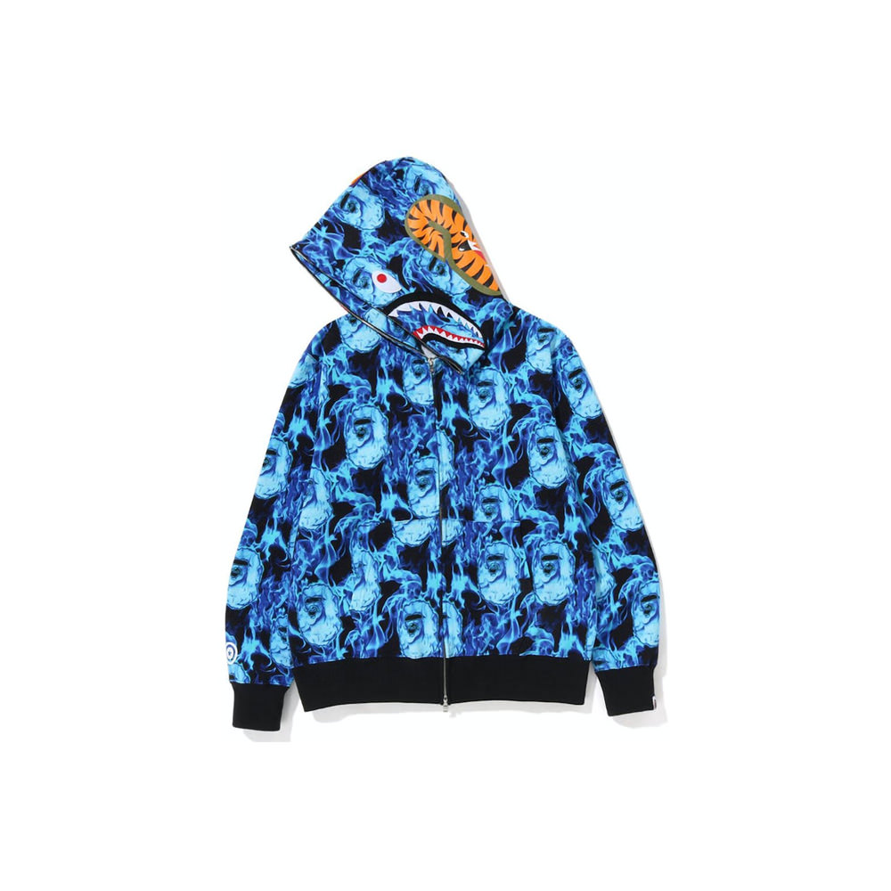 BAPE Flame Shark Full Zip Hoodie SaxBAPE Flame Shark Full Zip