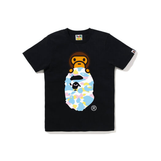 BAPE Womens New Multi Camo Milo on Ape Head Tee Black
