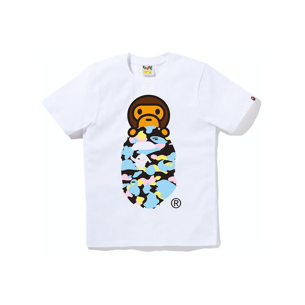 BAPE Womens New Multi Camo Milo on Ape Head Tee White