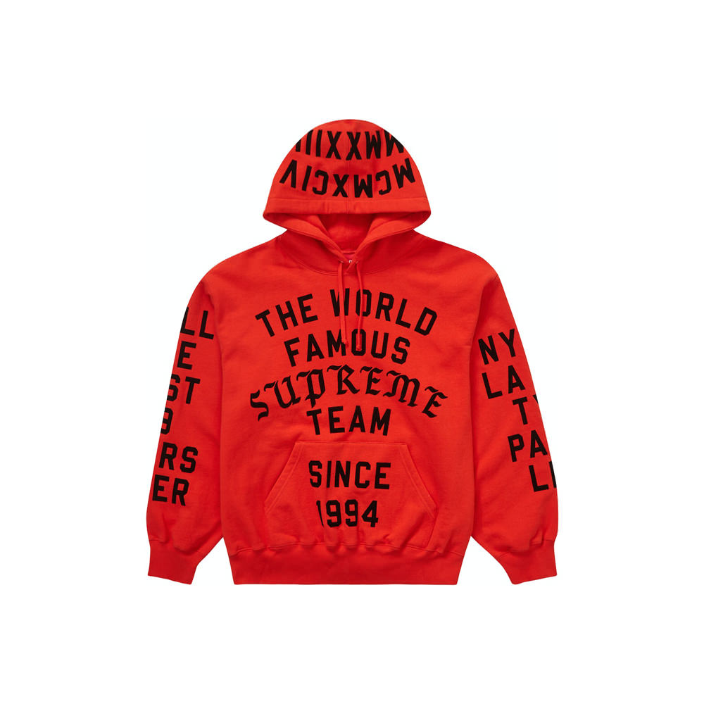 Supreme Team Flocked Hooded Sweatshirt Bright RedSupreme Team