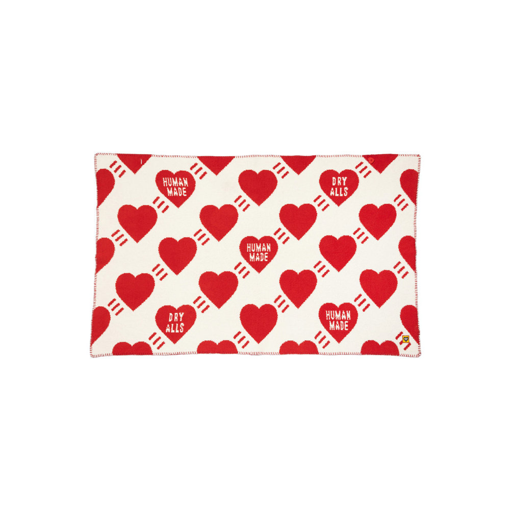 Human Made Cozy Heart Logo Blanket White Red