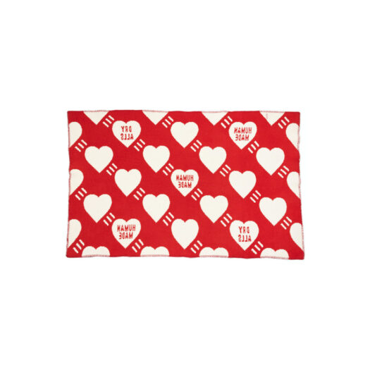 Human Made Cozy Heart Logo Blanket White Red