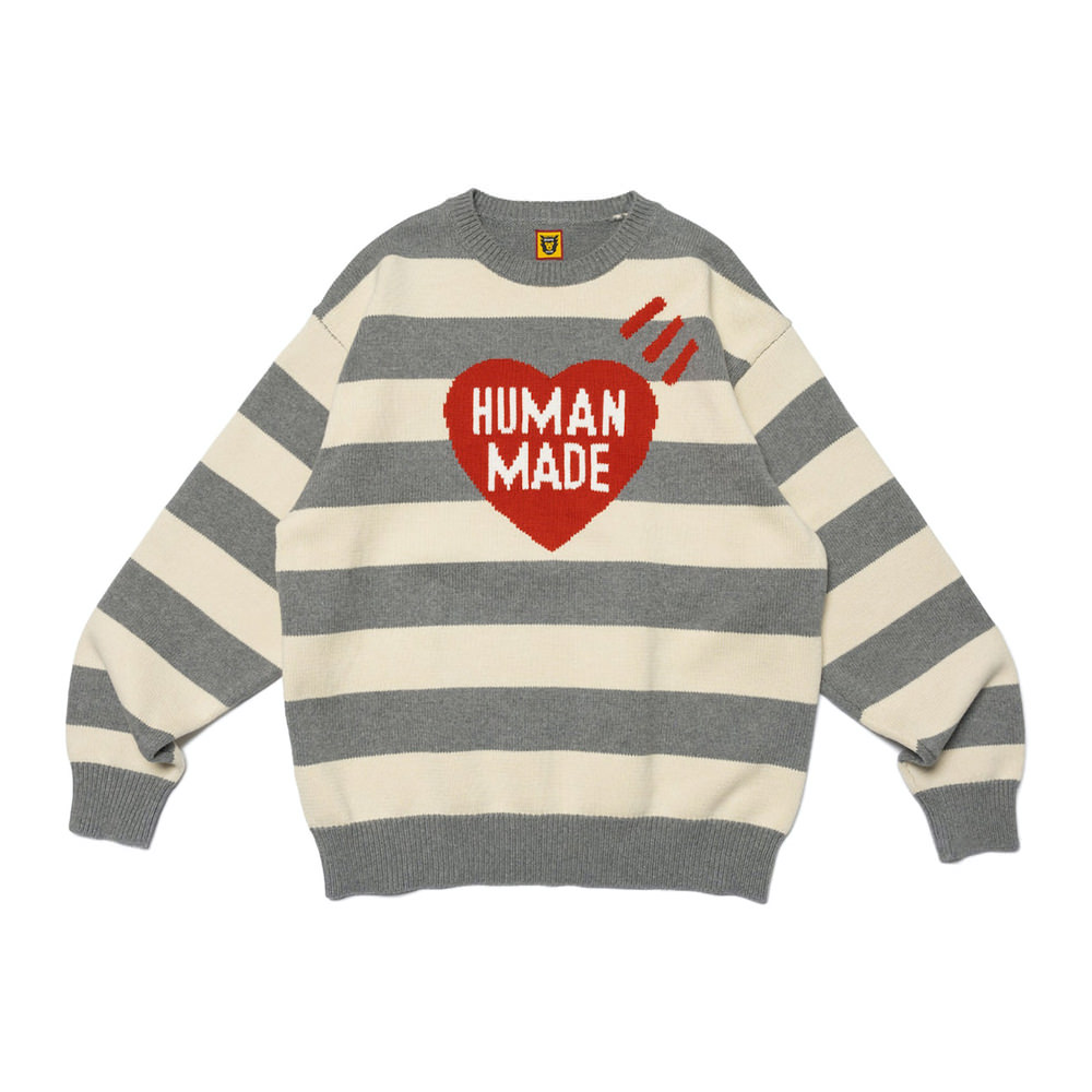 Human Made Striped Heart Knit Sweater Grey