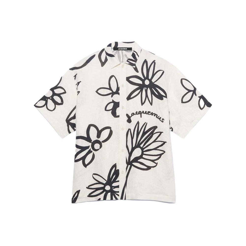 Jacquemus La Chemise Moisson Flower Sketch Short Sleeved Shirt Print Black/White Flowers