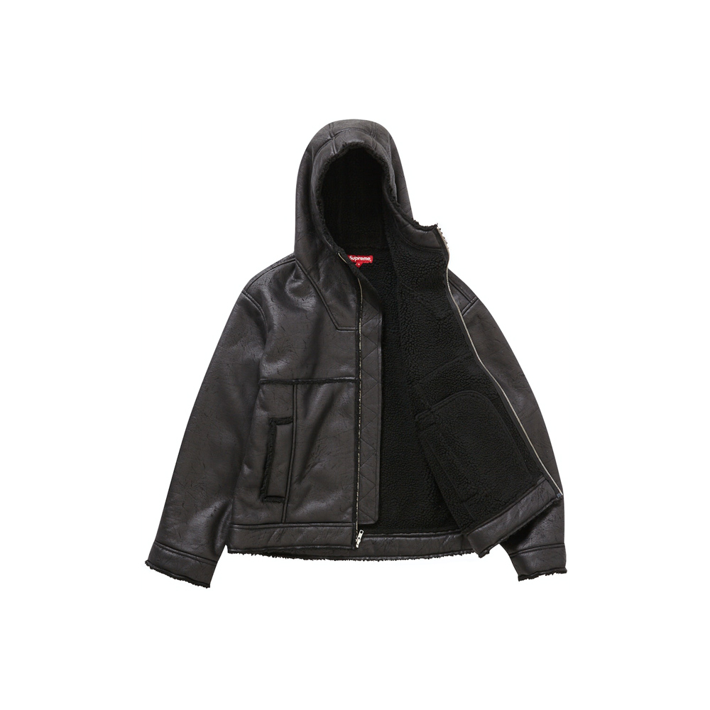 Supreme Faux Shearling Hooded Jacket (SS23) BlackSupreme Faux