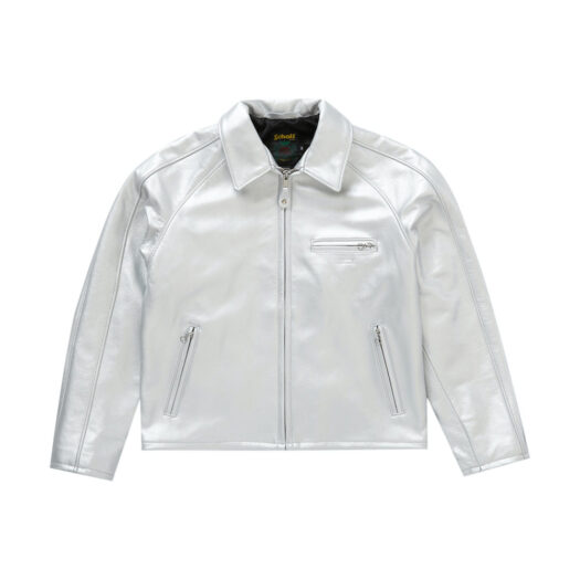 Supreme Schott Leather Racer Jacket Silver