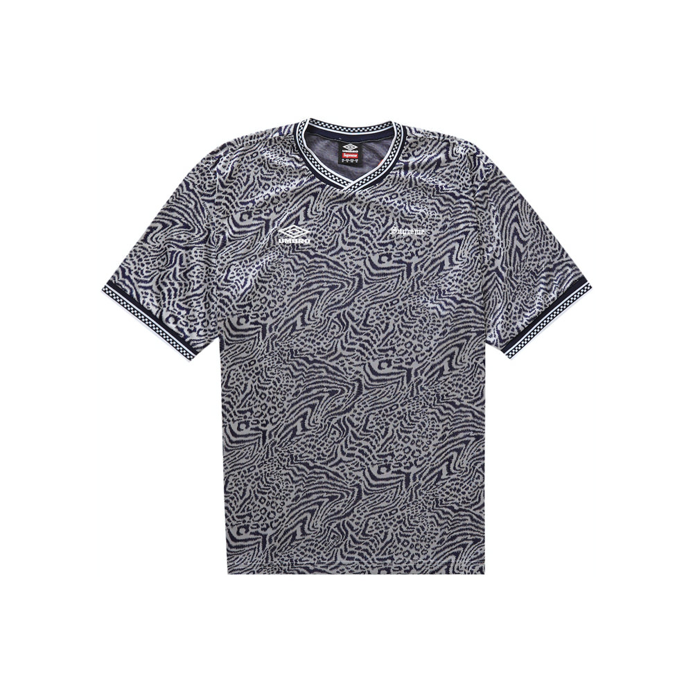 Supreme® / Umbro Jacquard Animal Print Soccer Jersey Poly jersey with  jacquard pattern and checkerboard rib collar. Embroidered logos on…