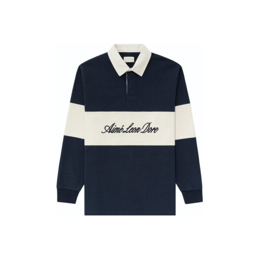 Aime Leon Dore Script Paneled Rugby Navy/White