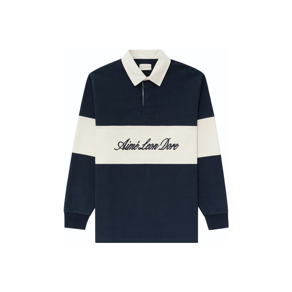 Aime Leon Dore Script Paneled Rugby Navy/WhiteAime Leon Dore Script ...
