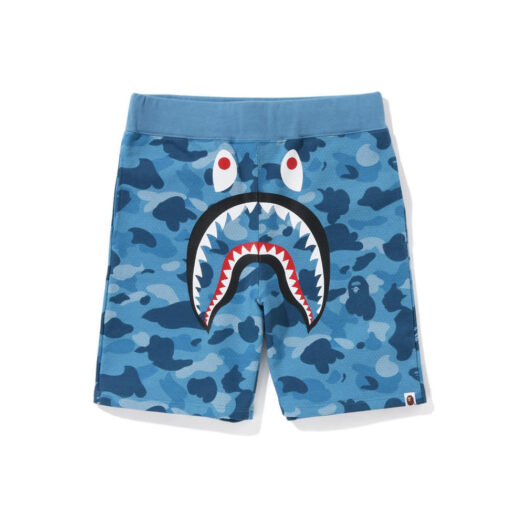 BAPE Honeycomb Camo Shark Sweat Shorts Blue