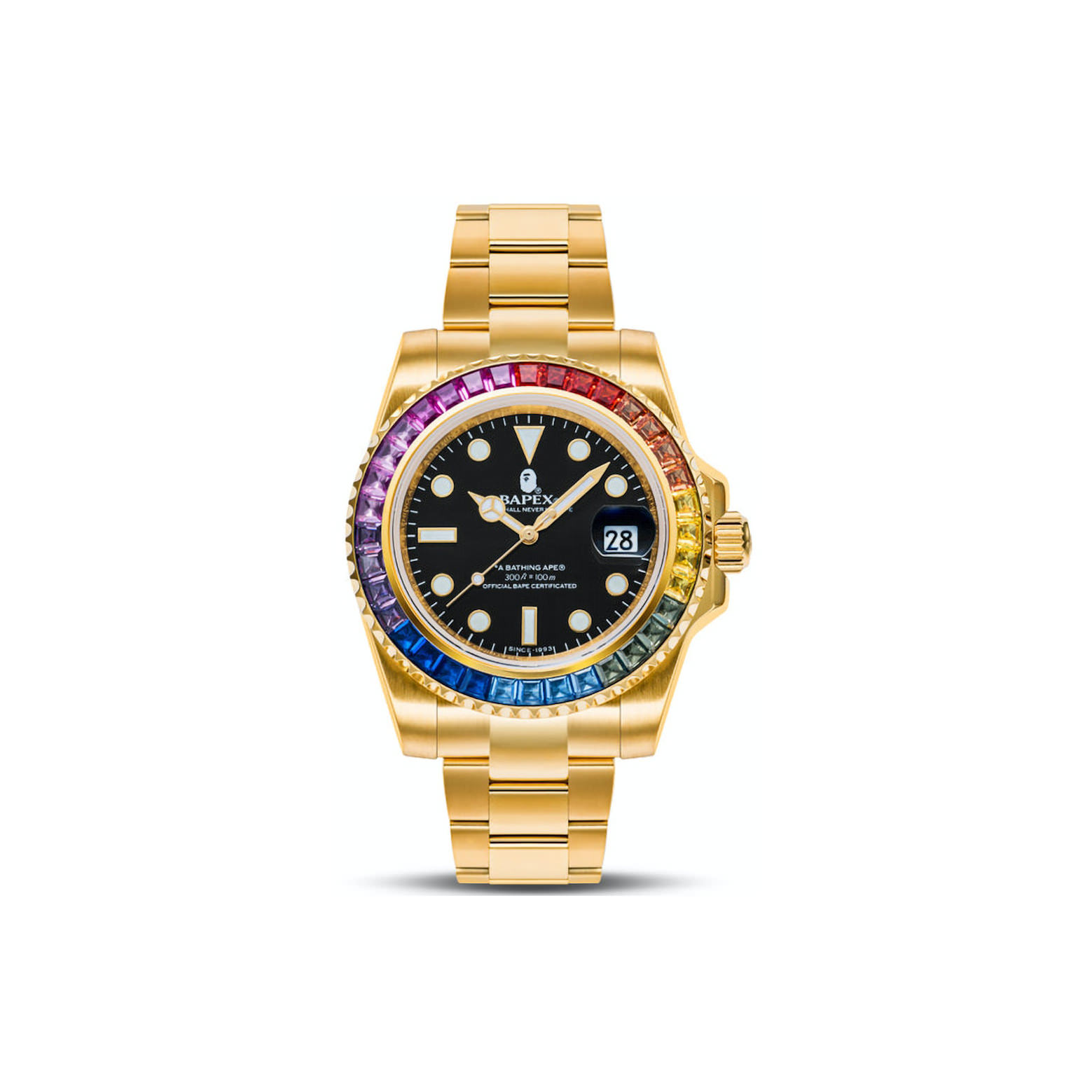 BAPE Type 1 Bapex Crystal Stone Watch Gold/Rainbow