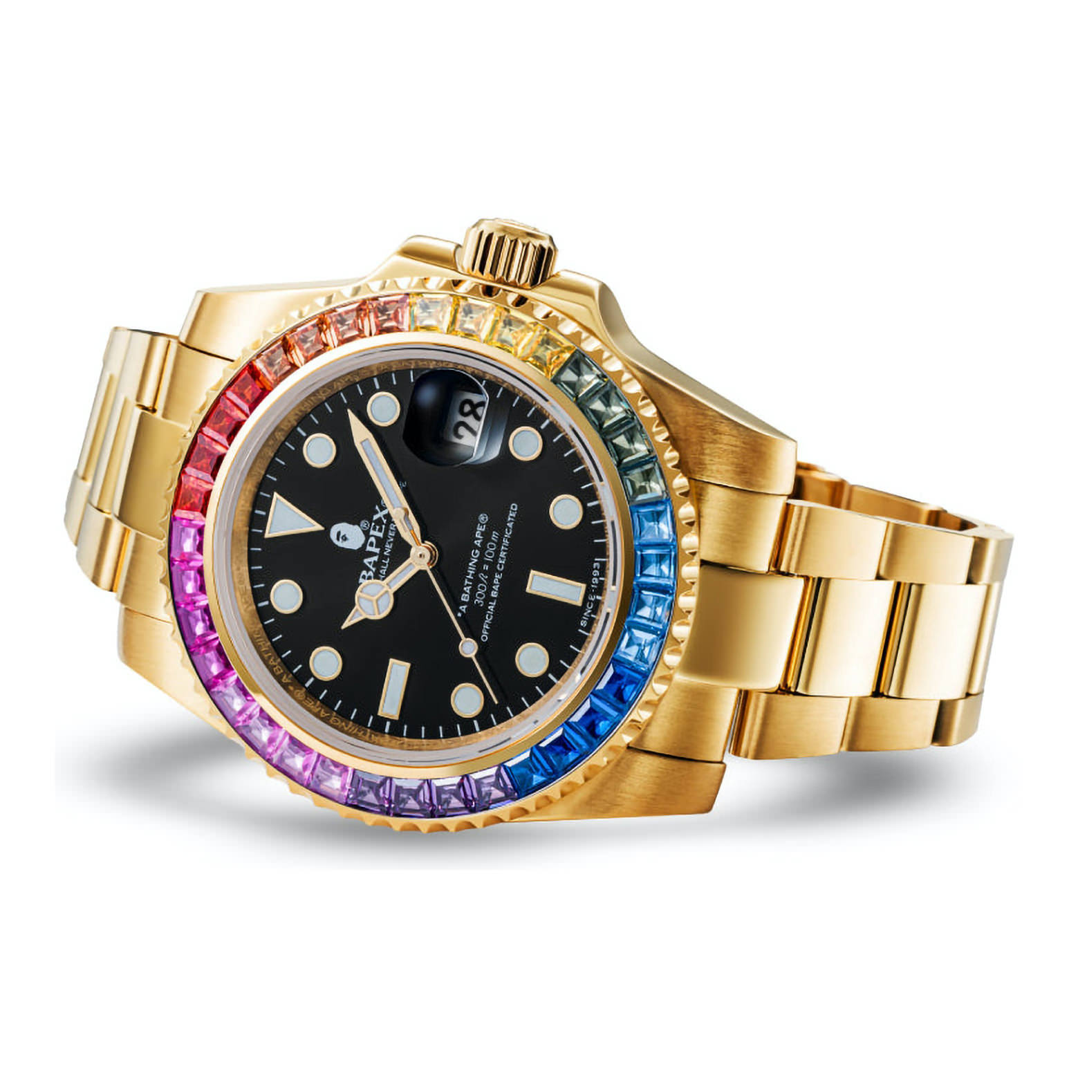 BAPE Type 1 Bapex Crystal Stone Watch Gold/Rainbow