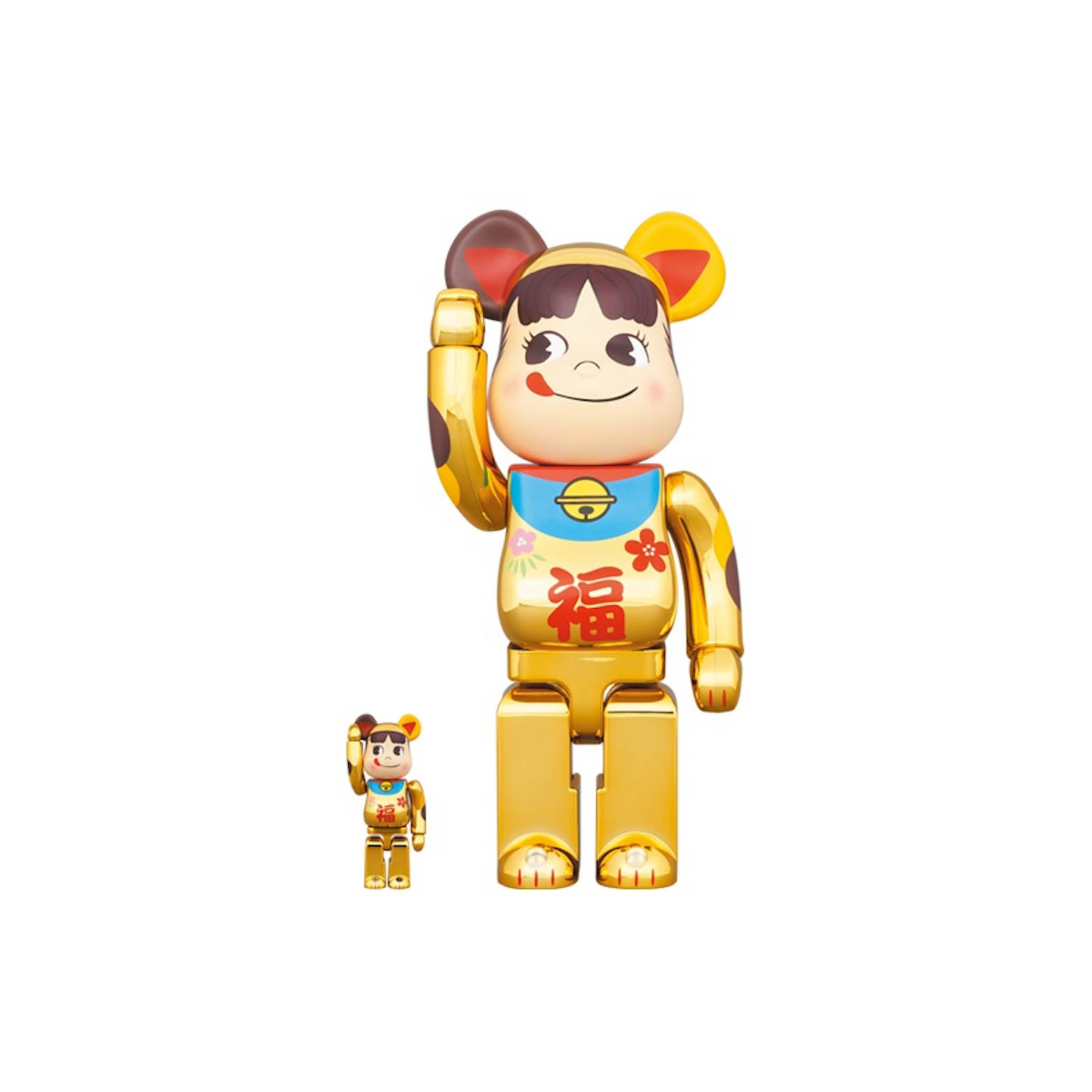 Bearbrick Maneki Neko Peko-chan Fuku 100% & 400% Set Gold