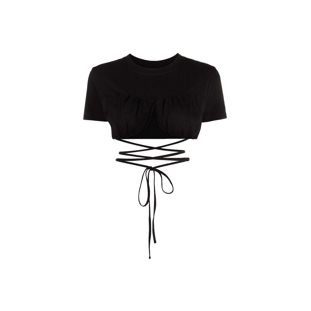 Jacquemus Wraparound Cropped T-Shirt Black