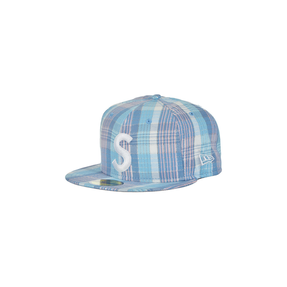 Supreme Metallic Plaid S Logo New Era Hat Light BlueSupreme