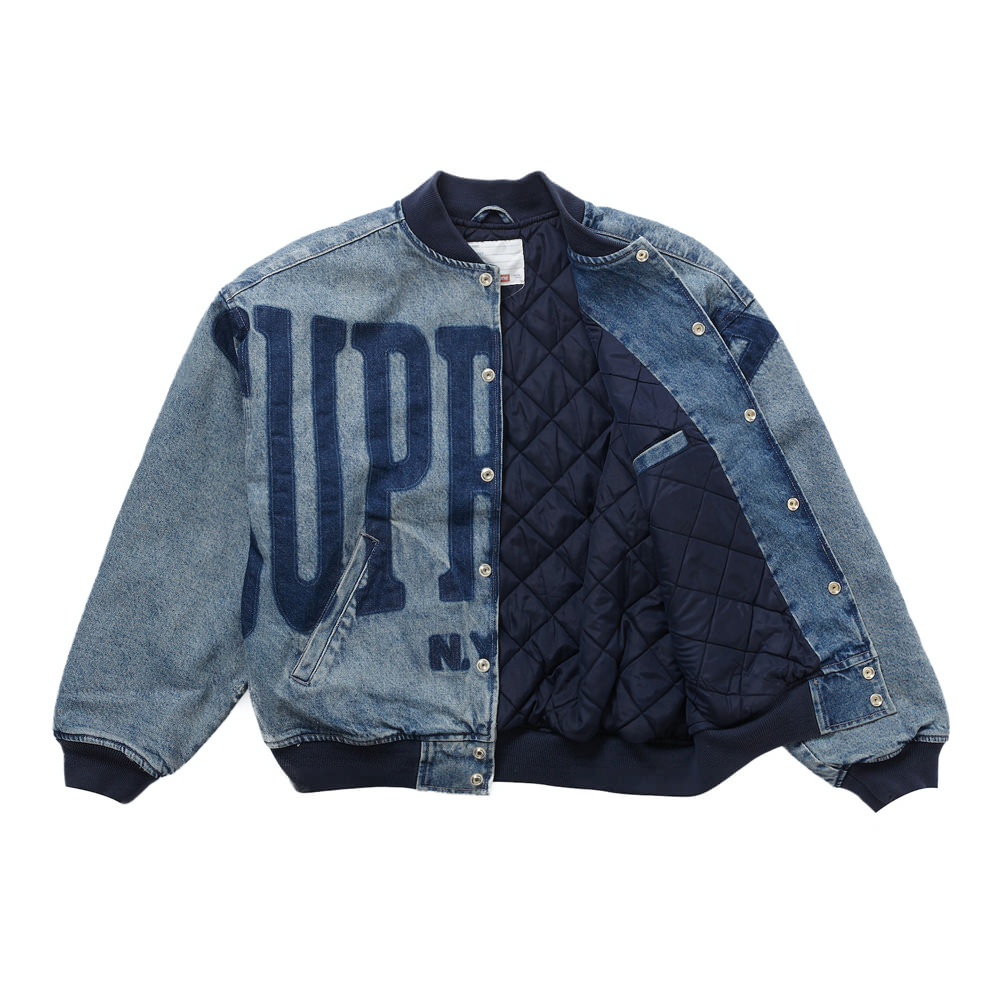 Supreme Washed Knockout Denim Varsity Jacket Washed Blue