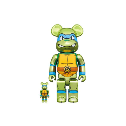 Bearbrick x Teenage Mutant Ninja Turtles Leonardo 100% & 400% Set Chrome Ver.