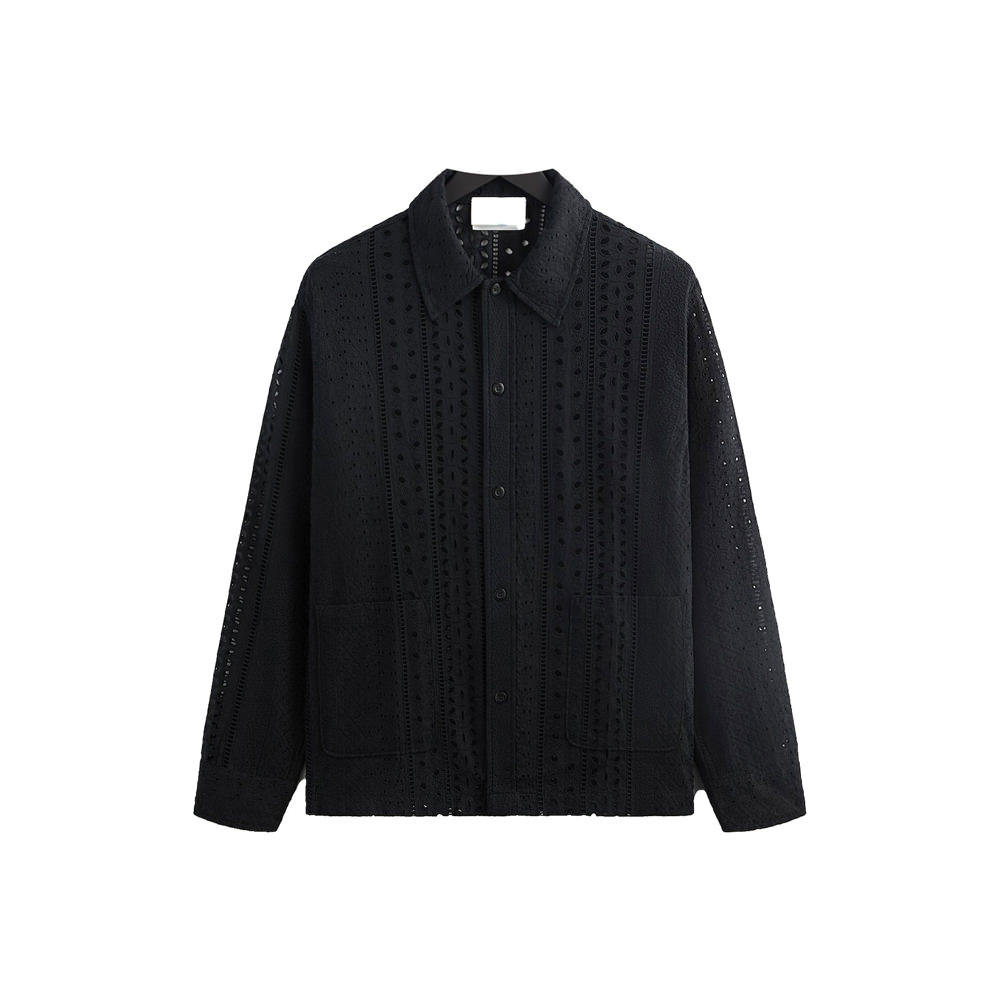 Kith Cotton Eyelet Boxy Collared Overshirt BlackKith Cotton Eyelet