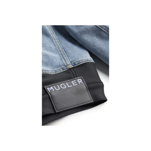 Mugler H&M Defined-Waist Denim Crop Jacket Light Denim Blue/Black