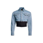 Mugler H&M Defined-Waist Denim Jacket Light Denim Blue/Black