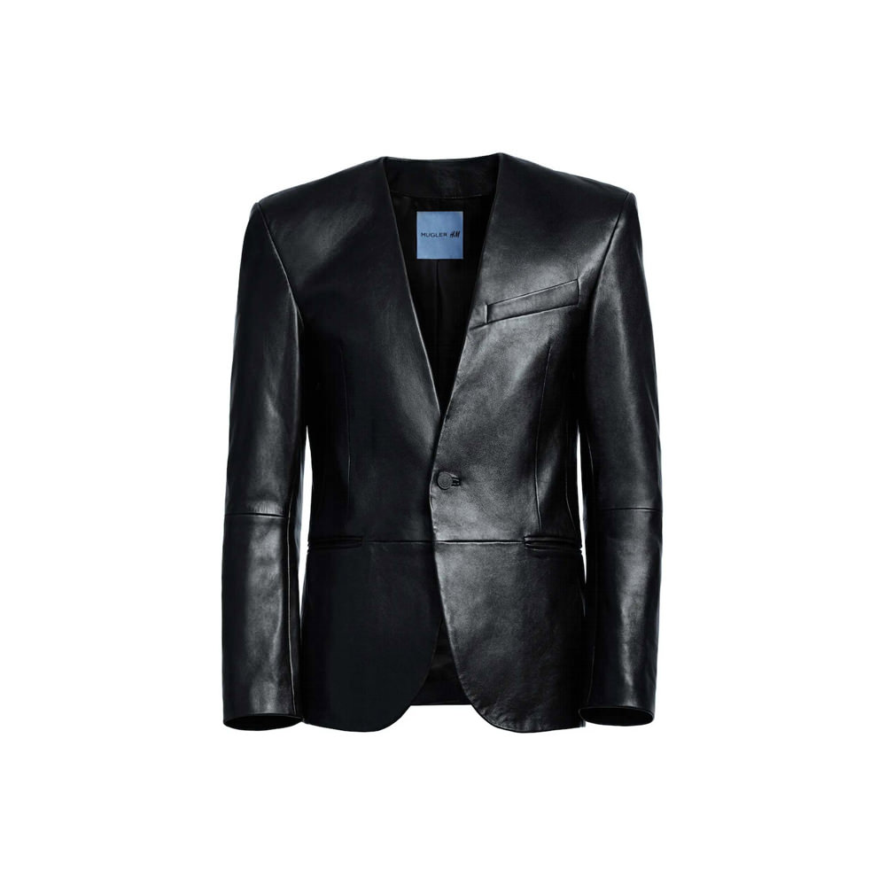 Mugler H&M Defined-Waist Leather Blazer (Mens) Black